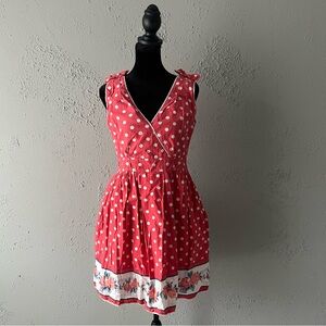 Vintage style Pink polka dot dress floral bow lined post detail women’s small